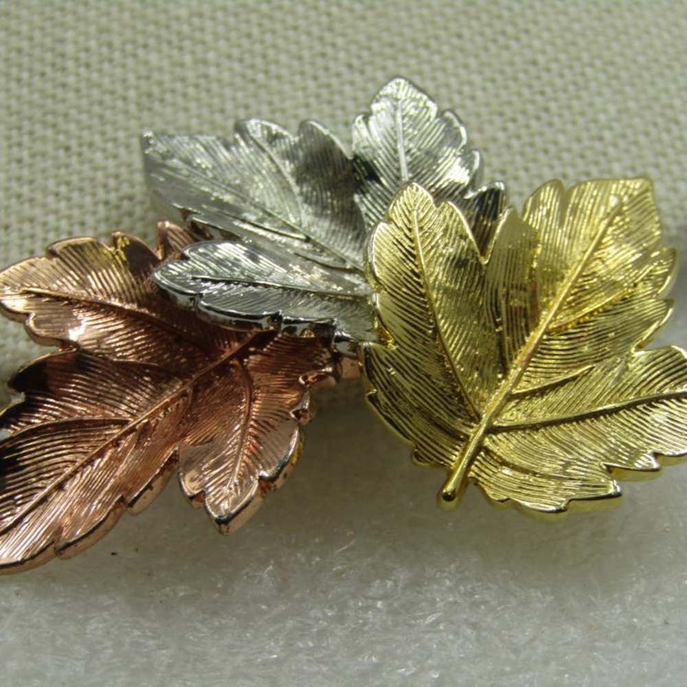 Vintage Tri Color Stacked Leaf Brooch, 1960s-1970's